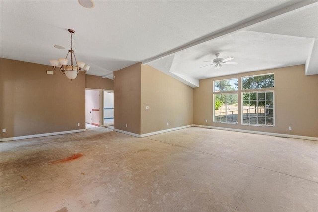 22400 E Elk Trl, Redding, CA 96003 - unfurnished room featuring concrete floors, baseboards, a chandelier, and ceiling fan