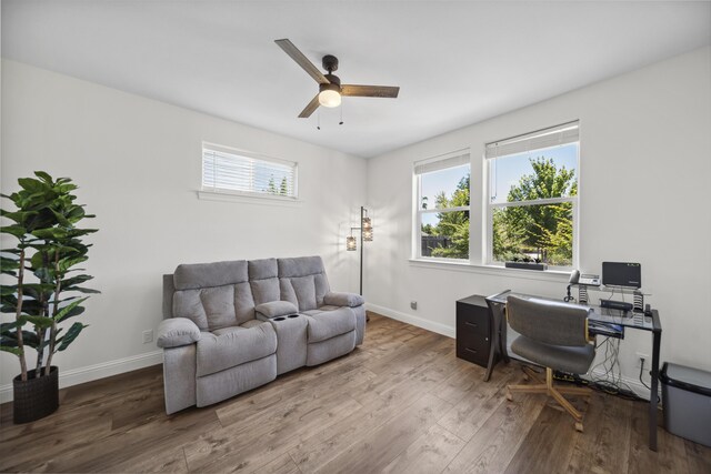 4648 Kilkee Dr, Redding, CA 96001 - office with wood finished floors, ceiling fan, and baseboards