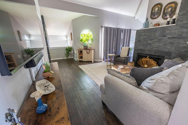 410 Ridgecrest Trl Unit 226, Redding, CA 96003 - living area with wood finished floors, a fireplace, baseboards, and vaulted ceiling