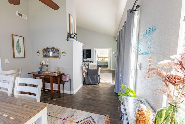 410 Ridgecrest Trl Unit 226, Redding, CA 96003 - hall with high vaulted ceiling, dark wood-style flooring, and baseboards
