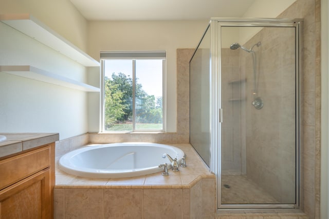 3337 Old Lantern Dr, Redding, CA 96003 - full bathroom featuring a bath, a shower stall, and vanity