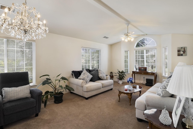 3097 Butterfly Ln, Shasta Lake, CA 96019 - living area featuring carpet floors, ceiling fan, and a chandelier