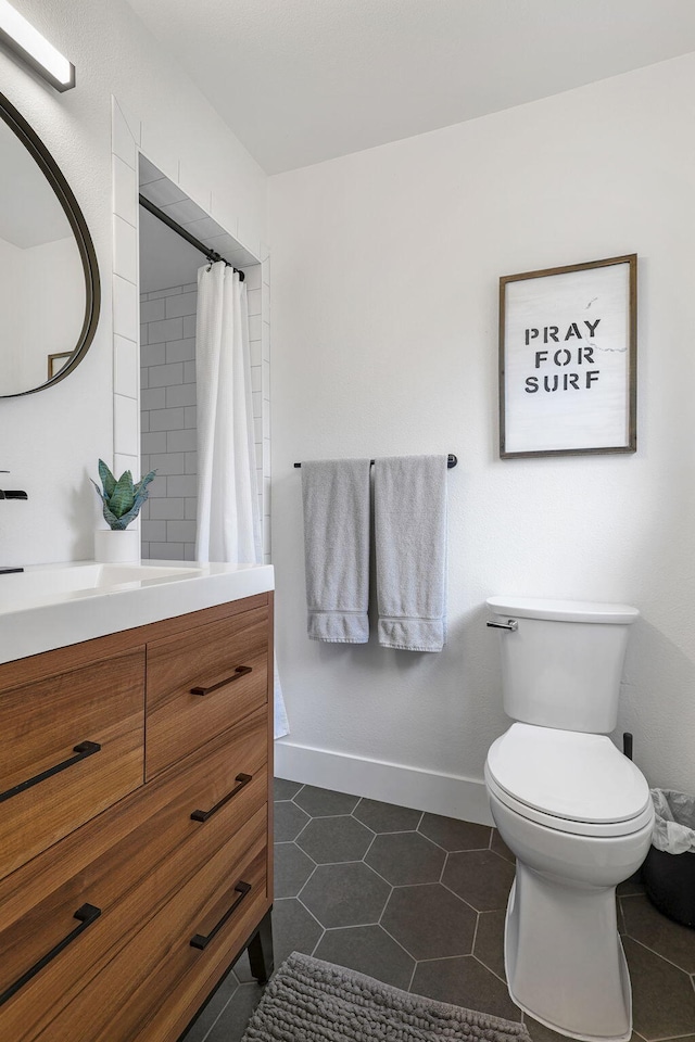 2180 Oak Ridge Dr, Redding, CA 96001 - bathroom featuring vanity, tile patterned floors, and curtained shower