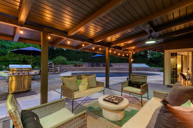 2180 Oak Ridge Dr, Redding, CA 96001 - view of patio with area for grilling, an outdoor living space, and ceiling fan