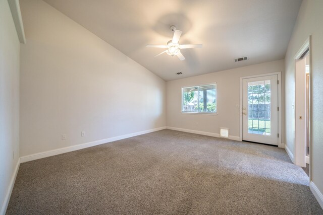 3255 Wandsworth Dr, Shasta Lake, CA 96019 - spare room with lofted ceiling, a ceiling fan, and carpet floors