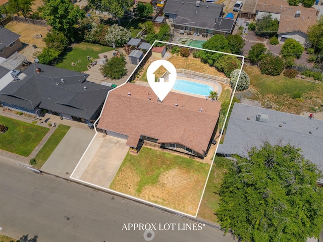 2034 Wilder Dr, Redding, CA 96002 - aerial view of residential area with property boundaries highlighted and a pool
