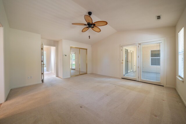 2169 Hope Ln, Redding, CA 96003 - spare room featuring vaulted ceiling, a ceiling fan, light carpet, and baseboards