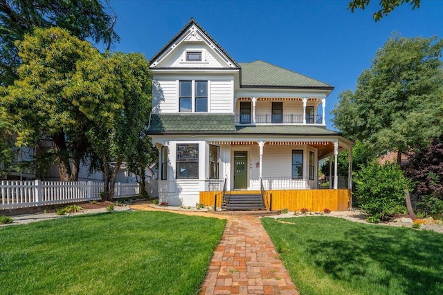 1764 Chestnut St, Redding, CA 96001 - victorian-style house featuring a porch, a balcony, and roof with shingles