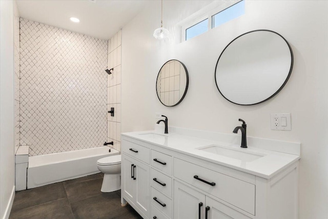1764 Chestnut St, Redding, CA 96001 - bathroom featuring double vanity, tub / shower combination, tile patterned floors, and recessed lighting