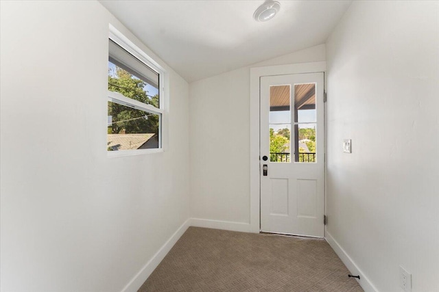 1764 Chestnut St, Redding, CA 96001 - doorway to outside with lofted ceiling and carpet flooring