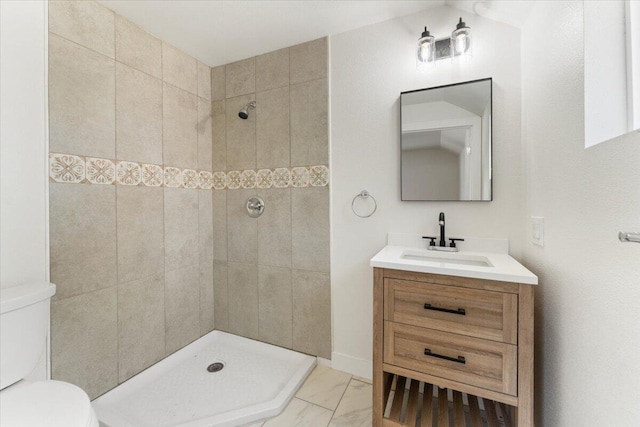 1764 Chestnut St, Redding, CA 96001 - bathroom featuring vanity, tiled shower, and marble finish flooring