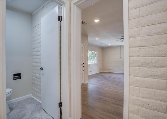 3090 Inez St, Redding, CA 96002 - corridor featuring baseboards, wood finished floors, and recessed lighting