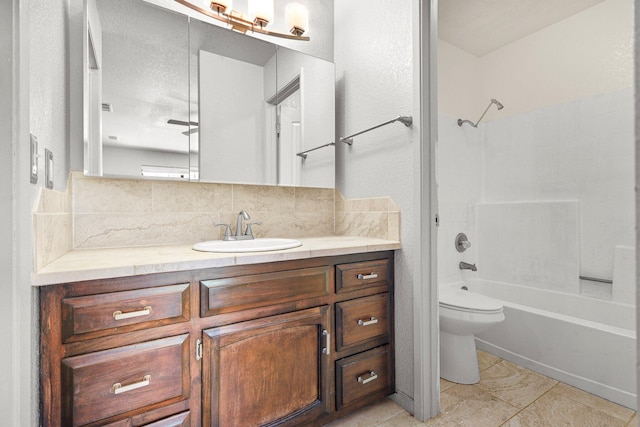 2420 Ostling Ave, Shasta Lake, CA 96019 - bathroom featuring vanity,  shower combination, backsplash, and tile patterned flooring