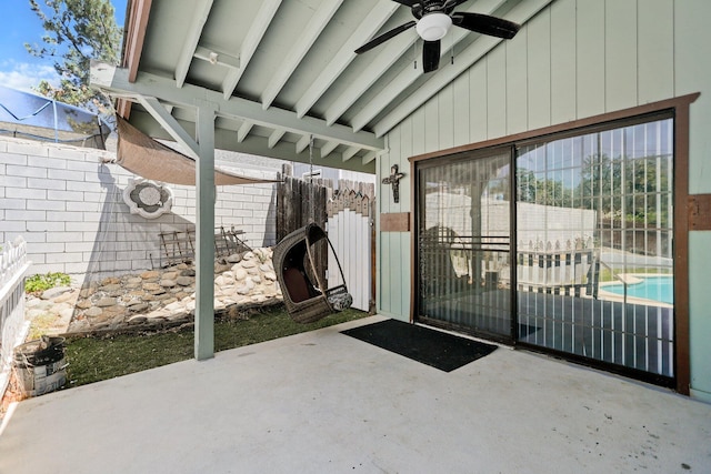 2420 Ostling Ave, Shasta Lake, CA 96019 - fenced backyard featuring a patio and a ceiling fan
