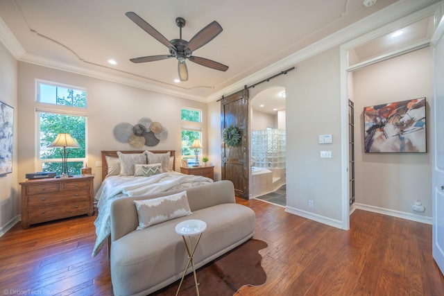 3179 Pinot Path, Redding, CA 96001 - bedroom with arched walkways, ornamental molding, hardwood / wood-style flooring, baseboards, and recessed lighting