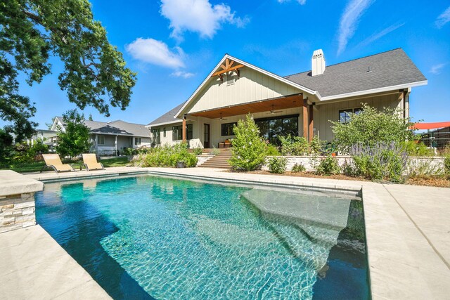180 Agua Verdi Dr, Red Bluff, CA 96080 - outdoor pool with ceiling fan and a patio area