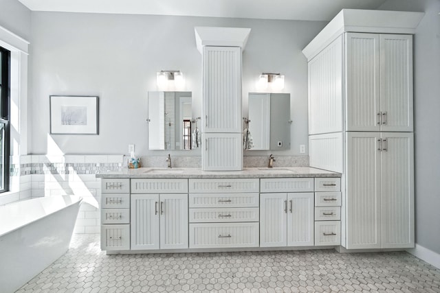 180 Agua Verdi Dr, Red Bluff, CA 96080 - full bathroom with a freestanding bath, double vanity, and tile patterned flooring