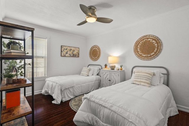 1545 Olive Ave, Redding, CA 96001 - bedroom featuring crown molding, hardwood / wood-style floors, and a ceiling fan