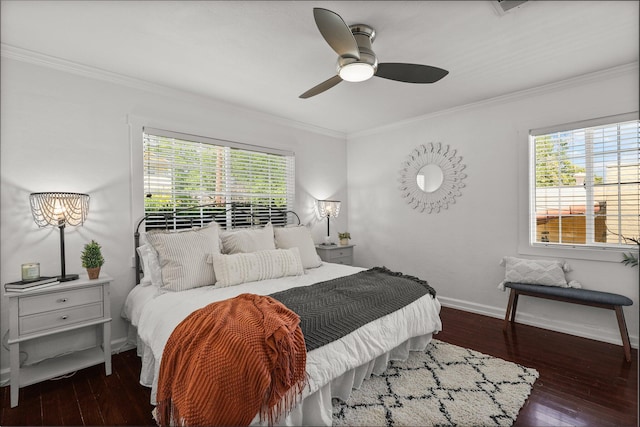 1545 Olive Ave, Redding, CA 96001 - bedroom featuring ornamental molding, multiple windows, hardwood / wood-style floors, and ceiling fan