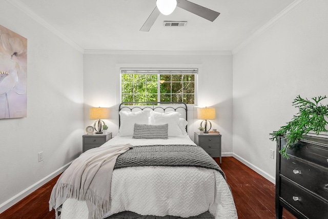 1545 Olive Ave, Redding, CA 96001 - bedroom with ornamental molding, wood finished floors, and ceiling fan