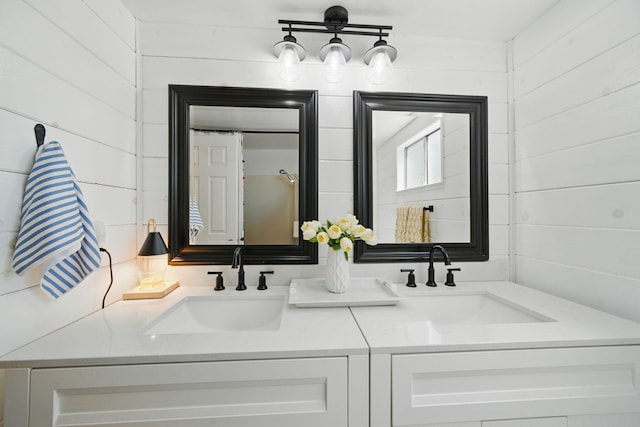 6966 Granada Dr, Redding, CA 96002 - full bath with double vanity and wooden walls