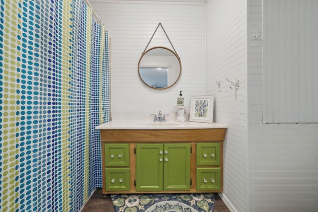 6966 Granada Dr, Redding, CA 96002 - bathroom with vanity and wooden walls