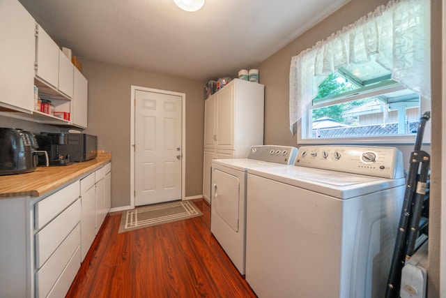 37255 Carson St, Burney, CA 96013 - laundry area with washing machine and dryer, dark wood-style flooring, and baseboards