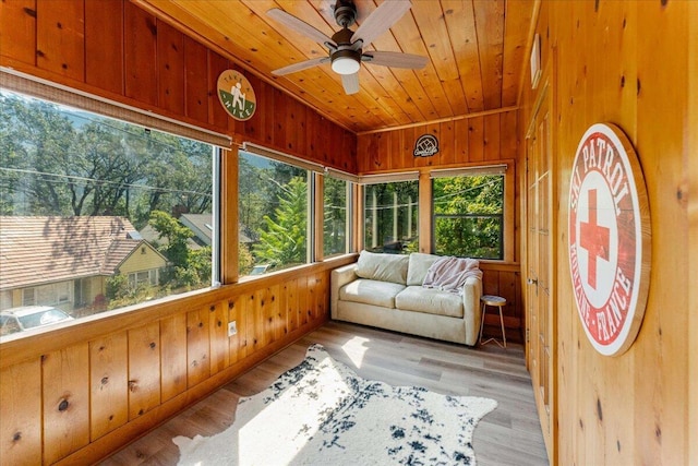 4400 Allen St, Dunsmuir, CA 96025 - sunroom featuring wood walls, lofted ceiling, wood finished floors, and wood ceiling
