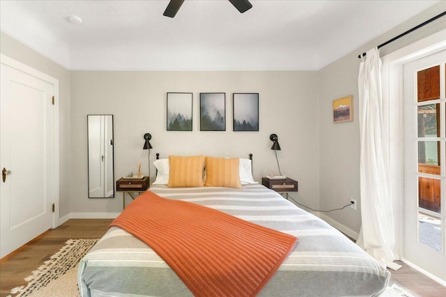 4400 Allen St, Dunsmuir, CA 96025 - bedroom featuring wood finished floors, baseboards, and ceiling fan