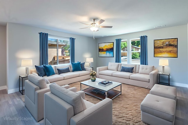 3707 Bloomsbury Ave, Shasta Lake, CA 96019 - living room with wood finished floors and ceiling fan