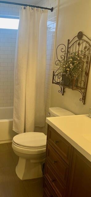 3837 Appalachian Way, Redding, CA 96001 - full bath with toilet, vanity, and shower / bath combination with curtain