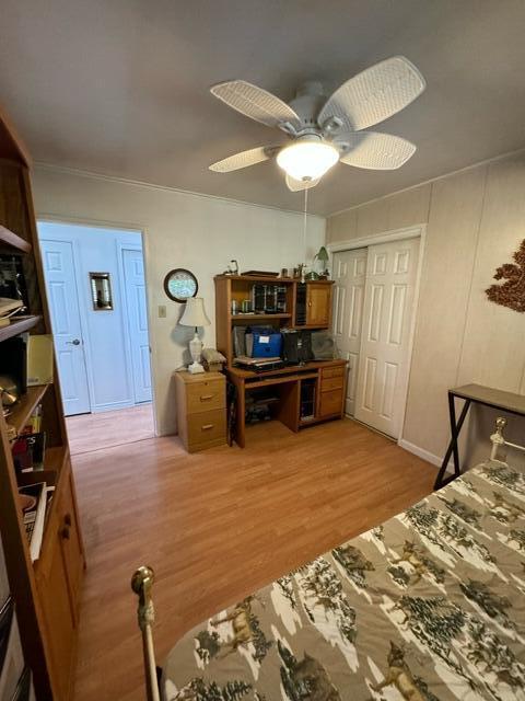 37023 Park Ave, Burney, CA 96013 - bedroom featuring light wood finished floors and ceiling fan