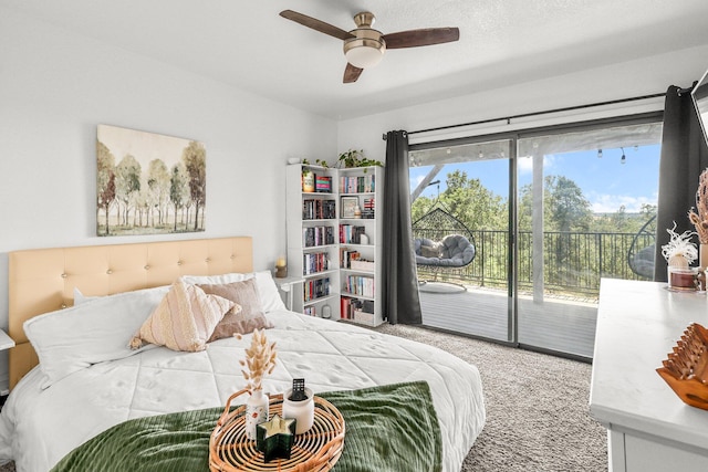 409 Ridgecrest Trl, Redding, CA 96003 - carpeted bedroom featuring access to exterior and ceiling fan
