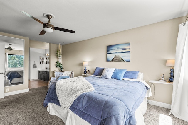 409 Ridgecrest Trl, Redding, CA 96003 - bedroom featuring carpet flooring, ensuite bathroom, and ceiling fan