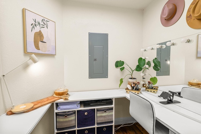 409 Ridgecrest Trl, Redding, CA 96003 - office space with electric panel and dark wood finished floors