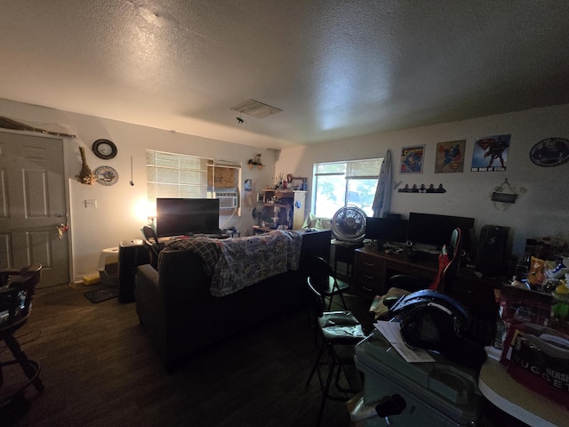 1591 Canby Rd, Redding, CA 96002 - living room with wood finished floors, a textured ceiling, and cooling unit