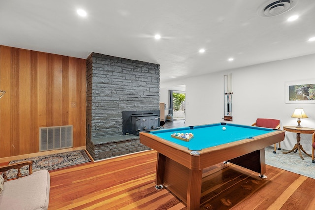 3371 Bardick Rd, Anderson, CA 96007 - game room with hardwood / wood-style floors, pool table, recessed lighting, and a wood stove