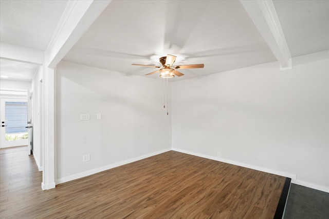1949 Montana Ave, Shasta Lake, CA 96019 - empty room with ceiling fan, wood finished floors, baseboards, and beamed ceiling