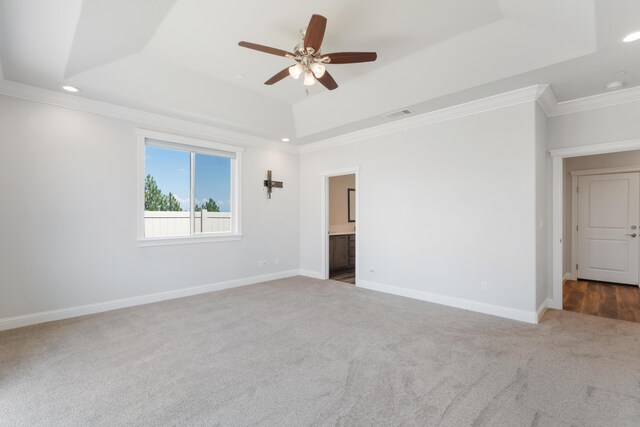 4537 Risstay Way, Shasta Lake, CA 96019 - spare room with a raised ceiling, carpet, recessed lighting, ceiling fan, and crown molding