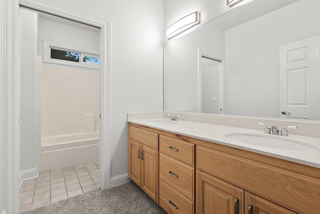 4230 Brittany Dr, Redding, CA 96002 - bathroom featuring double vanity, tile patterned flooring, and shower / washtub combination