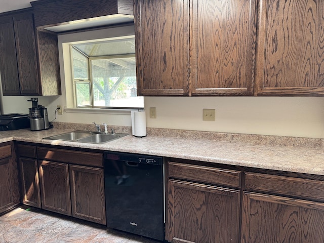 2580 Old Alturas Rd, Redding, CA 96003 - kitchen with black dishwasher, dark brown cabinetry, and light countertops