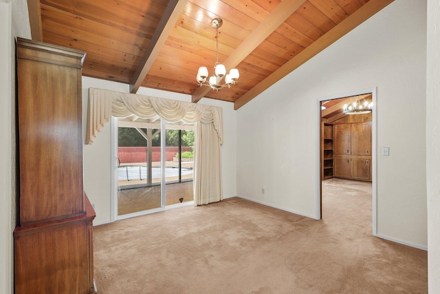 910 Hallmark Dr, Redding, CA 96001 - empty room featuring a chandelier, light carpet, and wooden ceiling