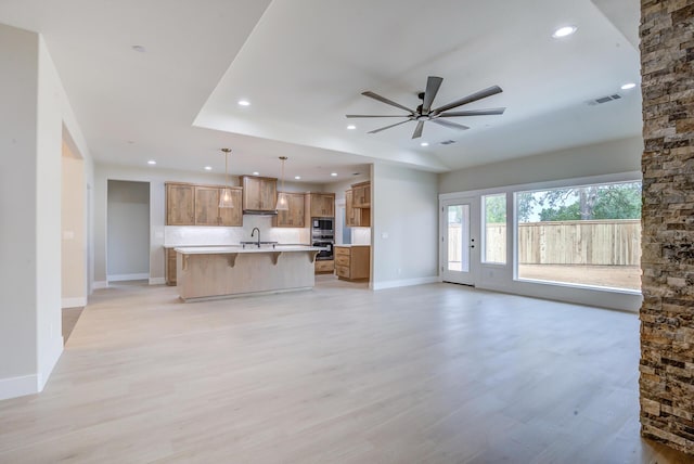 19450 Vista Del Monte Ct, Redding, CA 96003 - unfurnished living room featuring recessed lighting, a ceiling fan, and light wood-style floors