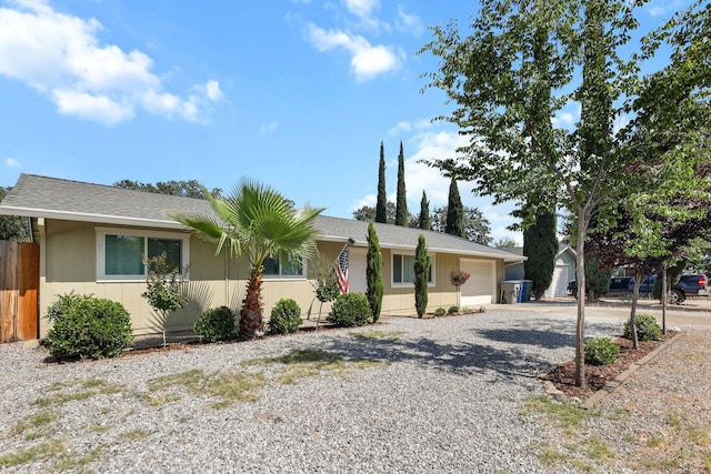 2647 Shasta View Dr, Redding, CA 96002 - ranch-style house with gravel driveway, a garage, and roof with shingles