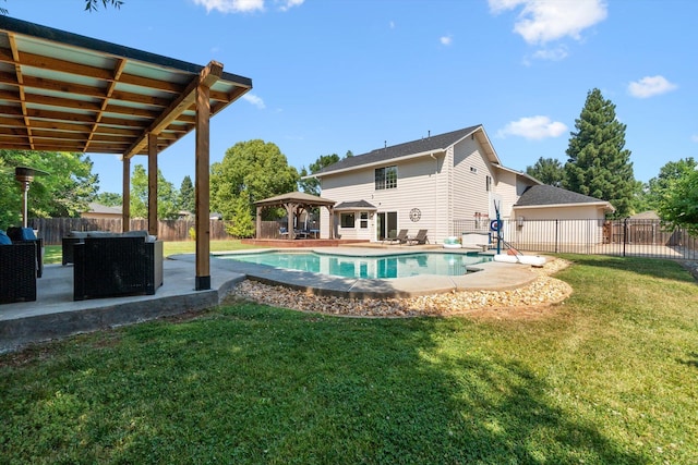 4676 Dandelion Dr, Redding, CA 96002 - view of pool with a gazebo, a fenced backyard, a patio, and outdoor lounge area