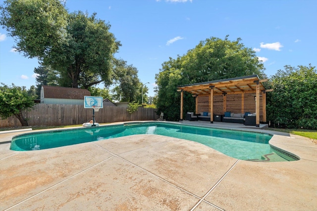 4676 Dandelion Dr, Redding, CA 96002 - view of pool featuring an outdoor hangout area, a fenced backyard, a patio, and a diving board