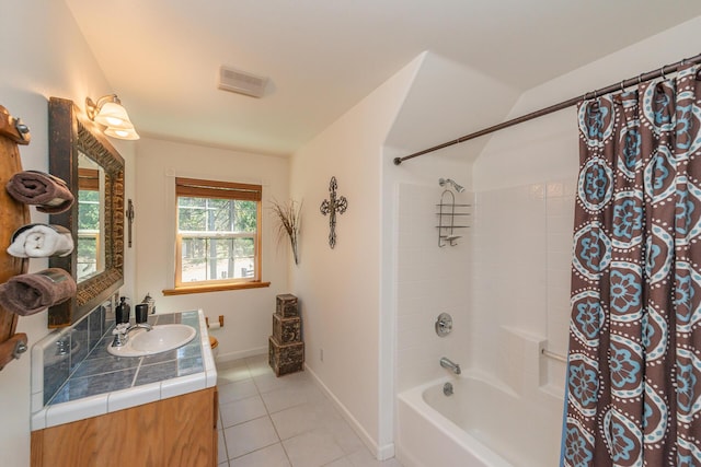 100 Eleanore Ln, Trinity Center, CA 96091 - full bathroom with tile patterned floors, shower / bath combo with shower curtain, and vanity