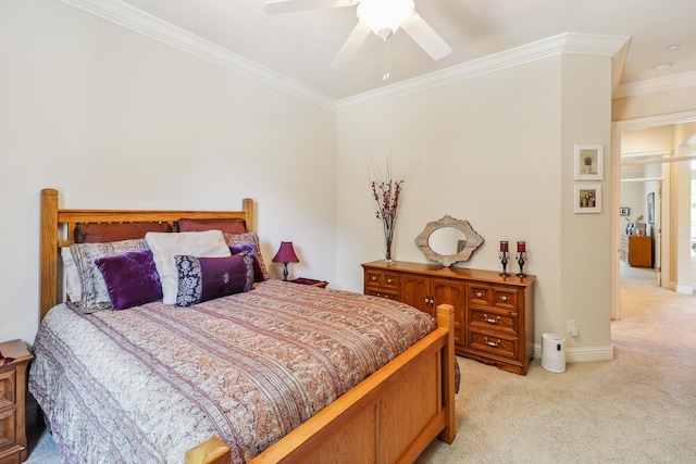 1835 Dellwood Dr, Redding, CA 96003 - bedroom featuring light colored carpet, ornamental molding, and a ceiling fan