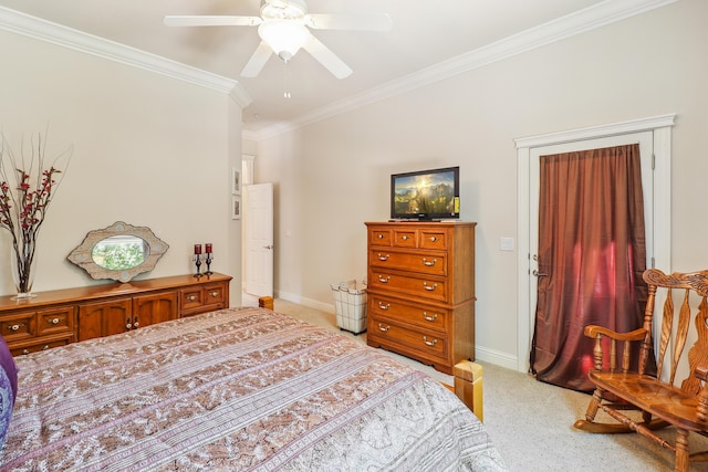 1835 Dellwood Dr, Redding, CA 96003 - bedroom featuring light colored carpet, crown molding, and ceiling fan