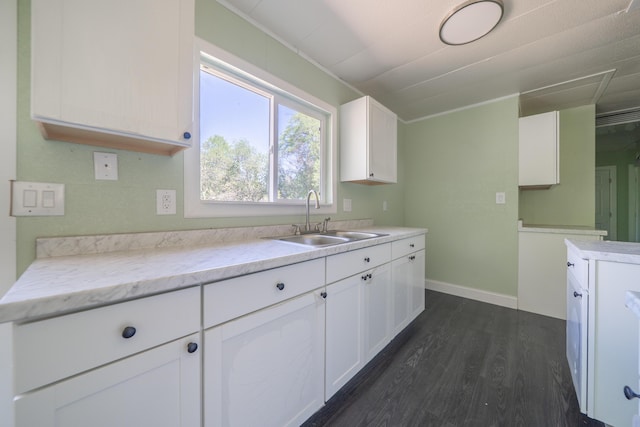 1430 Oakdale Ln, Redding, CA 96003 - kitchen featuring dark wood-style floors and white cabinetry